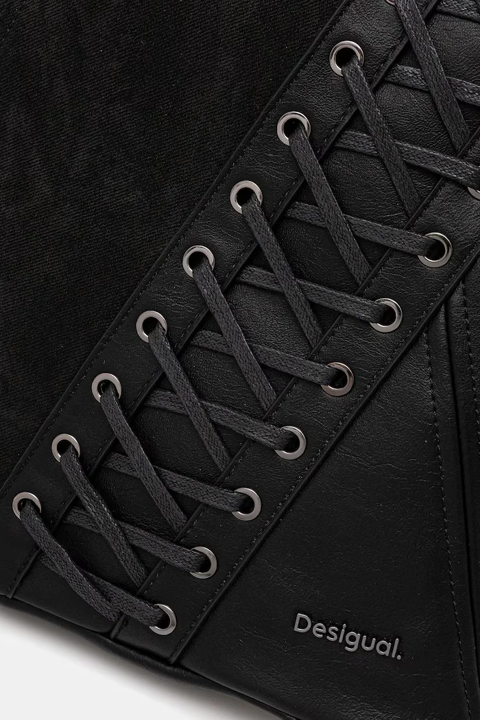 DESIGUAL Раница BLACK PATCH TANGO P дамска в черно малък размер с апликация 25WAKP12