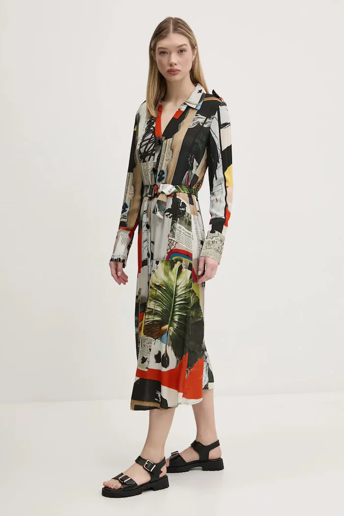 DESIGUAL Рокля COLLAGE LACROI в черно среднодълга разкроена 25SWVW45