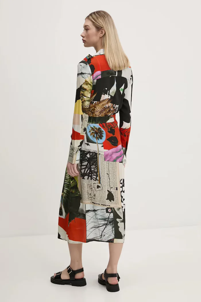 DESIGUAL Рокля COLLAGE LACROI в черно среднодълга разкроена 25SWVW45