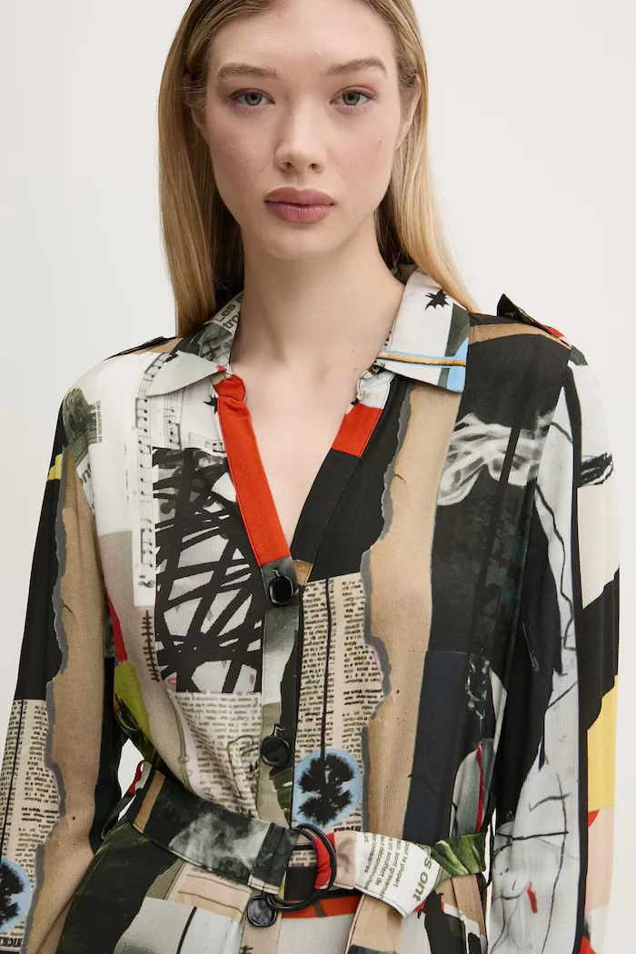 DESIGUAL Рокля COLLAGE LACROI в черно среднодълга разкроена 25SWVW45