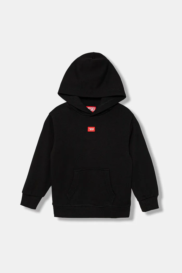 Diesel Детски памучен суичър SXGINHOOD OVER SWEAT-SHIRT в черно с качулка с меланжов десен J02502