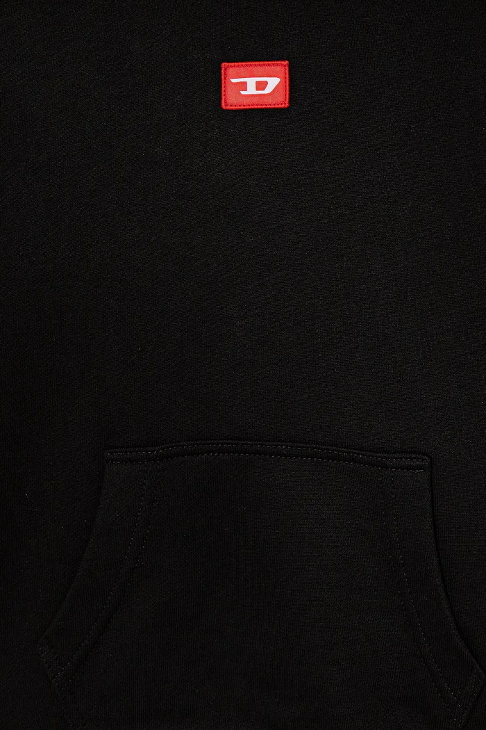 Diesel Детски памучен суичър SXGINHOOD OVER SWEAT-SHIRT в черно с качулка с меланжов десен J02502