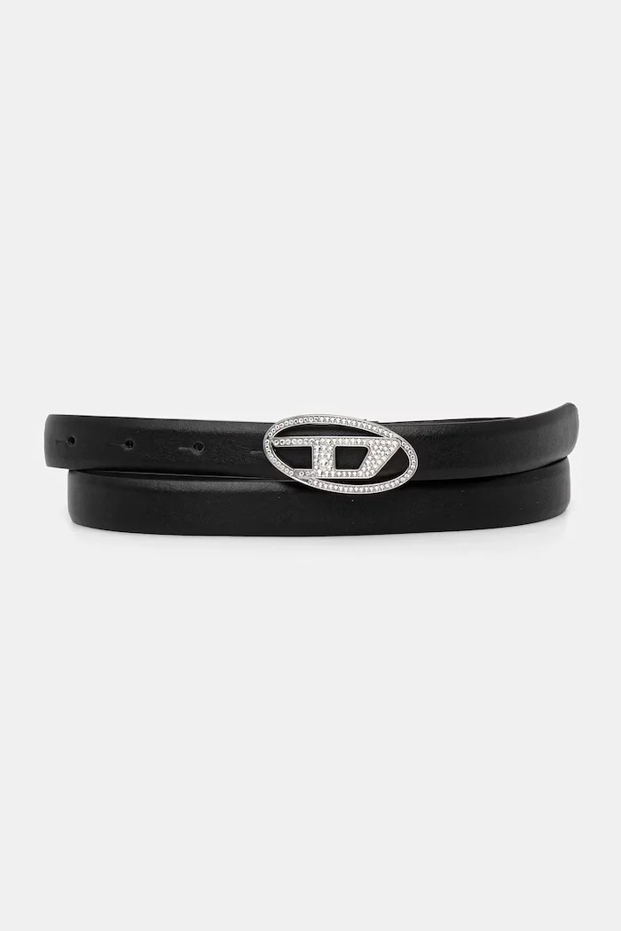 Diesel Кожен колан OVAL D LOGO B-1DR STRASS 20 в черно X09972.P6364