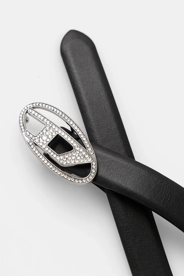 Diesel Кожен колан OVAL D LOGO B-1DR STRASS 20 в черно X09972.P6364