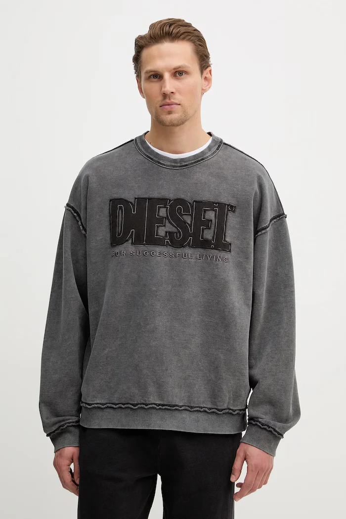Diesel Памучен суичър S-BOXT-RAW-V1 мъжки в сиво с апликация A20463.0KMAG