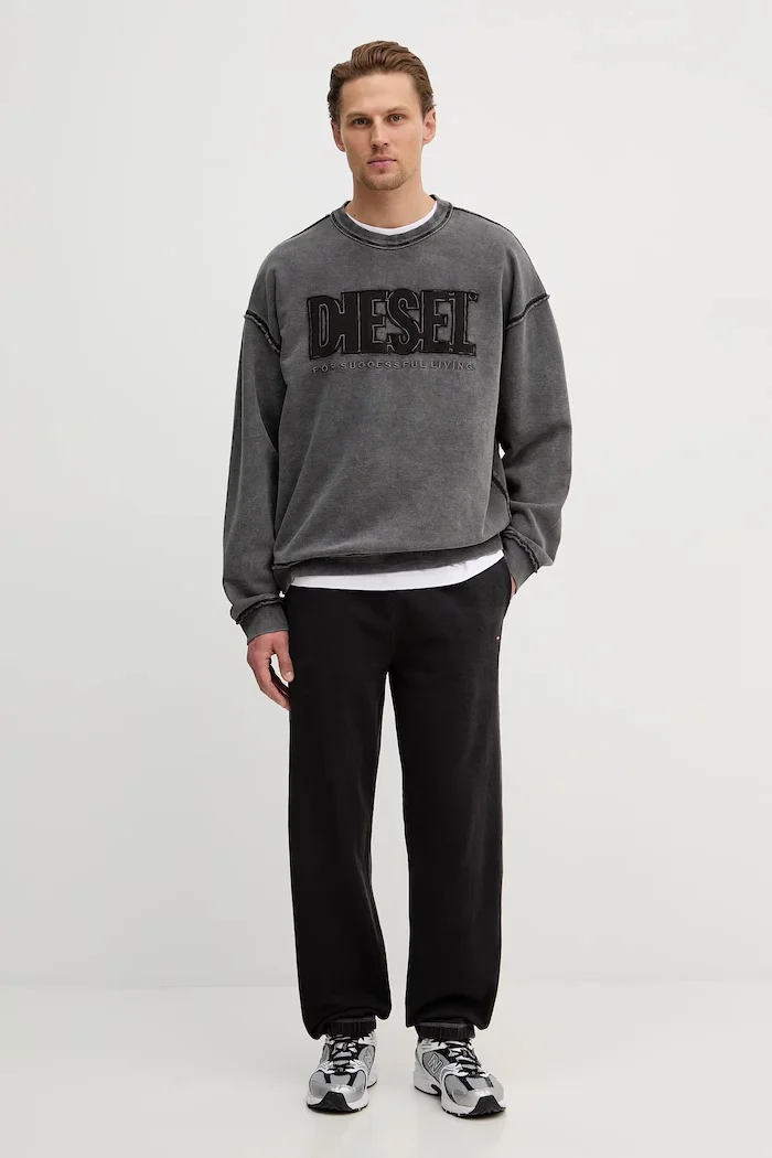 Diesel Памучен суичър S-BOXT-RAW-V1 мъжки в сиво с апликация A20463.0KMAG