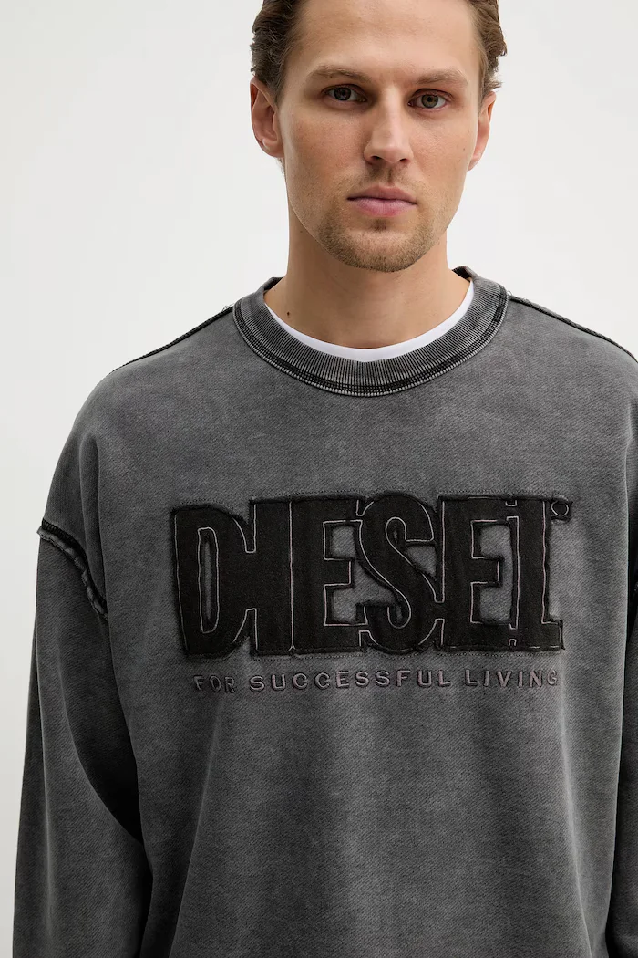 Diesel Памучен суичър S-BOXT-RAW-V1 мъжки в сиво с апликация A20463.0KMAG