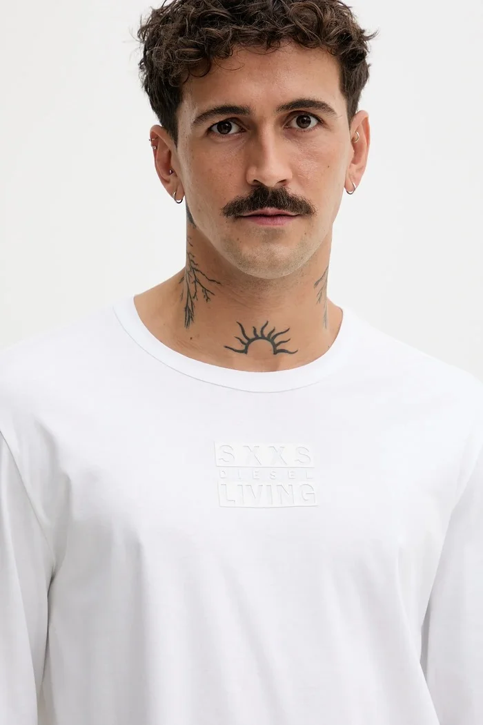 Diesel Памучна блуза с дълги ръкави T-MADJUST-LS-T1 в бяло с принт A18723.0PJBG
