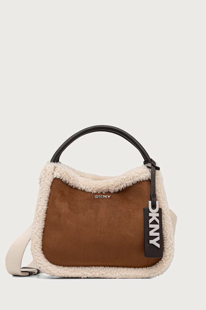 DKNY чанта дамска от имитация на велур кафява R62CMK69