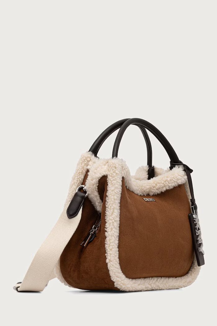 DKNY чанта дамска от имитация на велур кафява R62CMK69