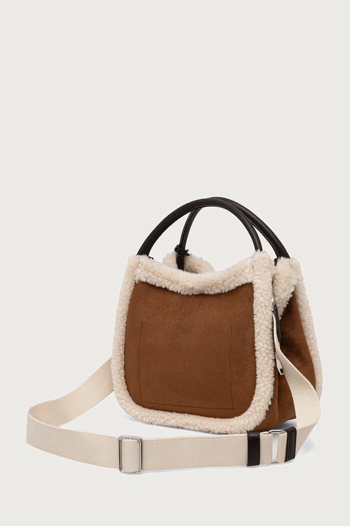 DKNY чанта дамска от имитация на велур кафява R62CMK69