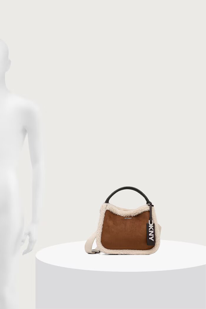 DKNY чанта дамска от имитация на велур кафява R62CMK69