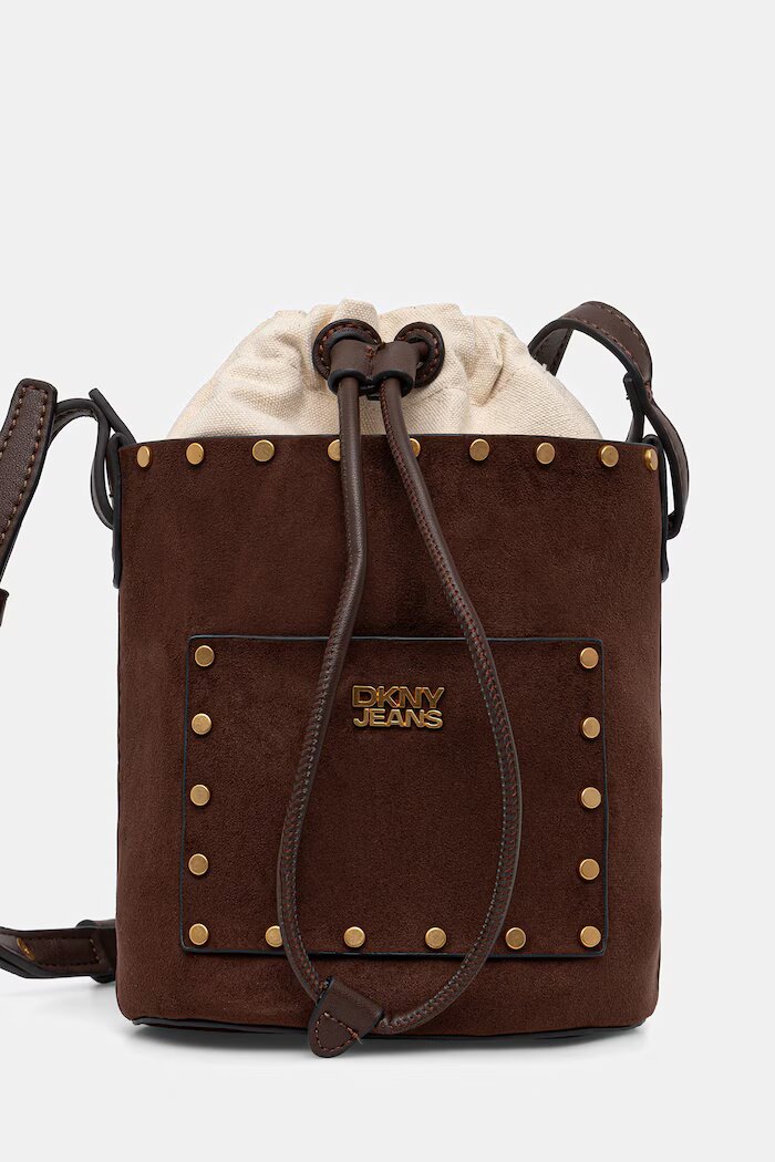 DKNY чанта с дълга дръжка дамска от имитация на велур PAYTON кафява R62JMR48