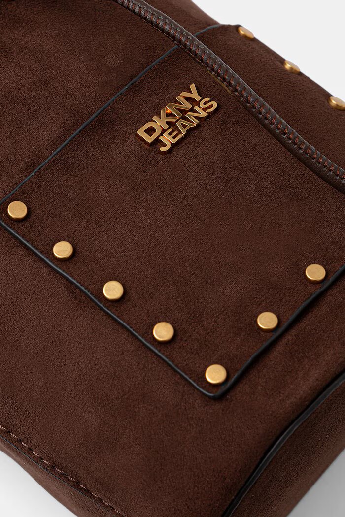 DKNY чанта с дълга дръжка дамска от имитация на велур PAYTON кафява R62JMR48