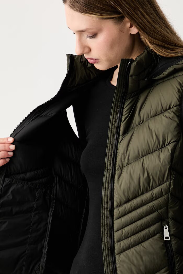 DKNY елек с качулка дамски зелен DLEMPZ24