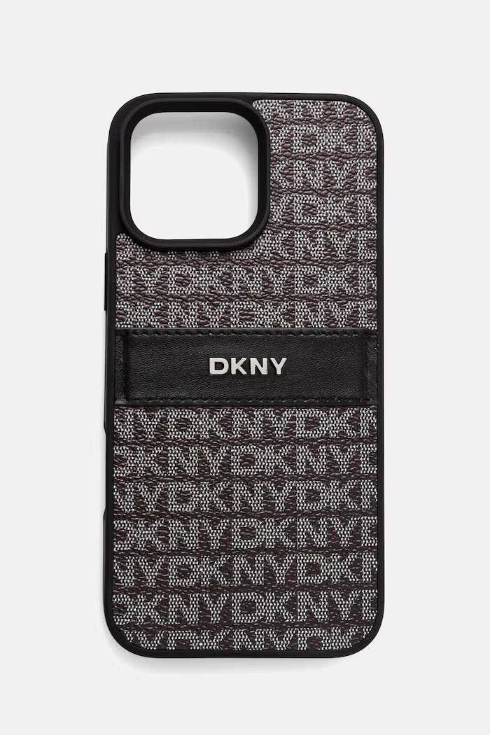 DKNY кейс за телефон от имитация на кожа iPhone 16 Pro Max черен DKHCP16XPRTHSLK