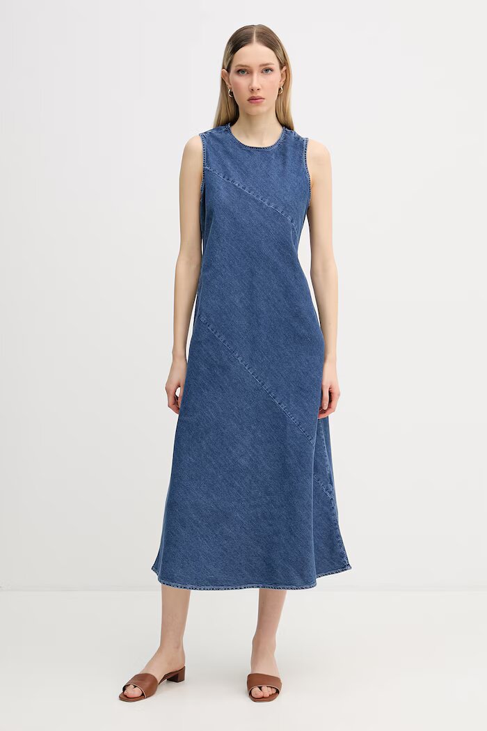 DKNY лятна рокля денимена синя с износен ефект DJ6D9187
