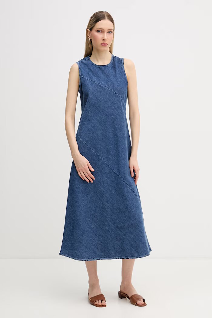 DKNY лятна рокля денимена синя с износен ефект DJ6D9187