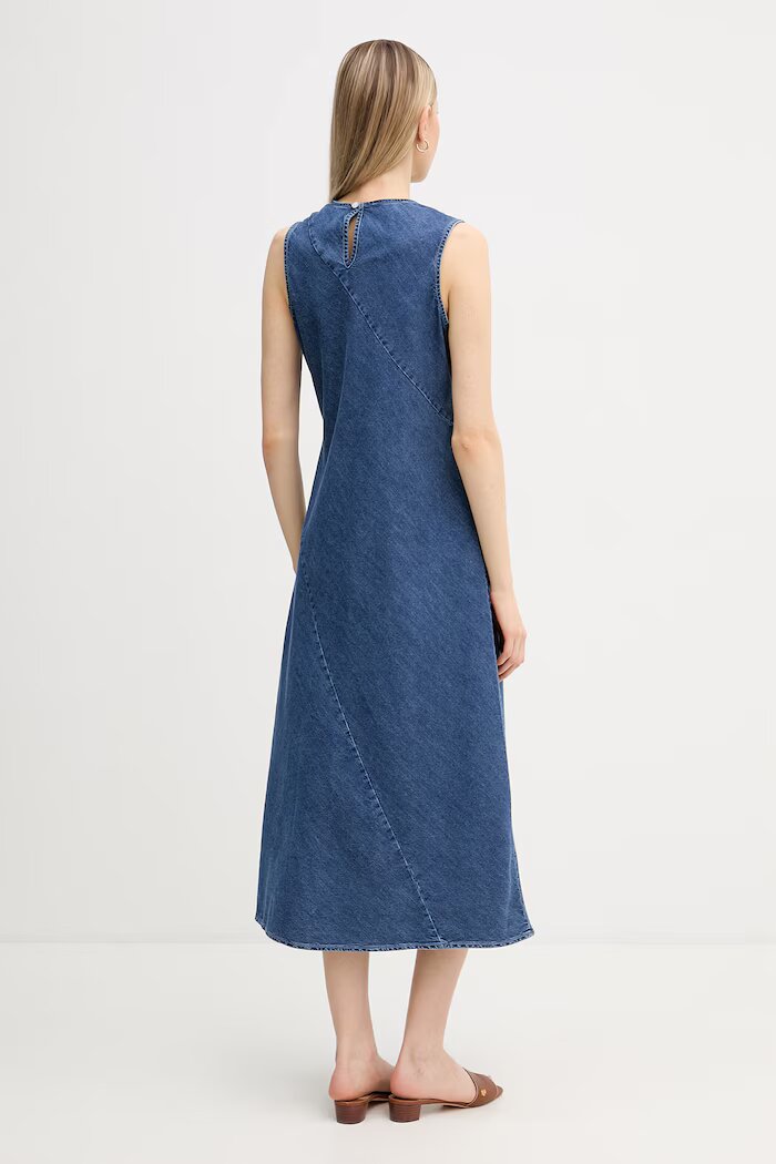 DKNY лятна рокля денимена синя с износен ефект DJ6D9187