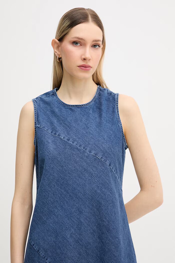 DKNY лятна рокля денимена синя с износен ефект DJ6D9187