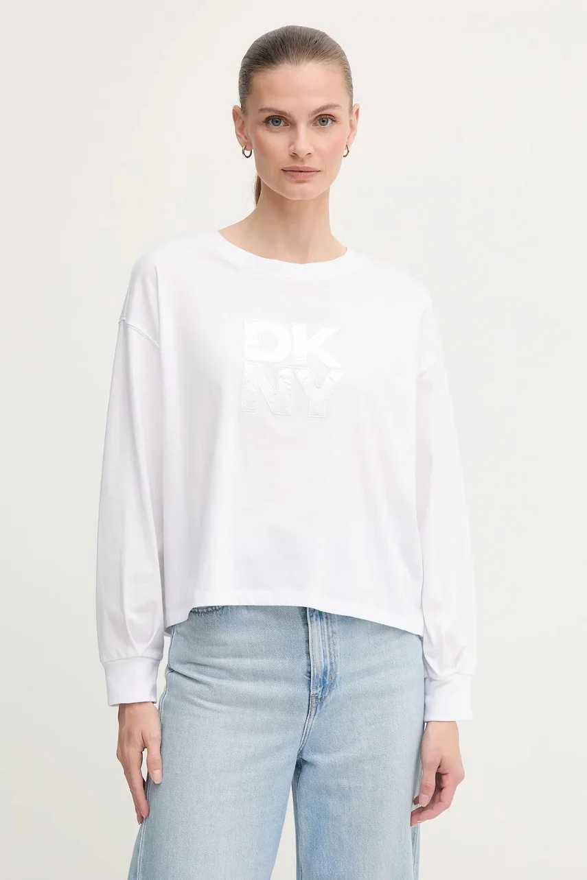 DKNY Памучна блуза с дълги ръкави