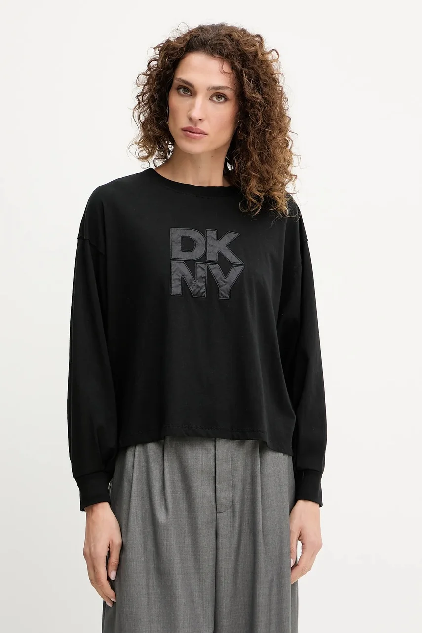 DKNY Памучна блуза с дълги ръкави