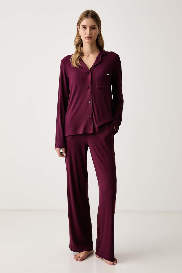 DKNY пижама дамска от вискоза бордо YI90136