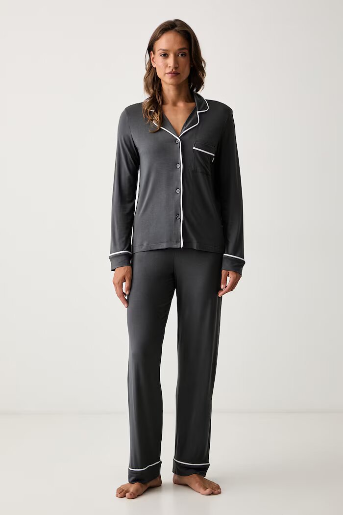 DKNY пижама от две части дамска от вискоза сива YI90092