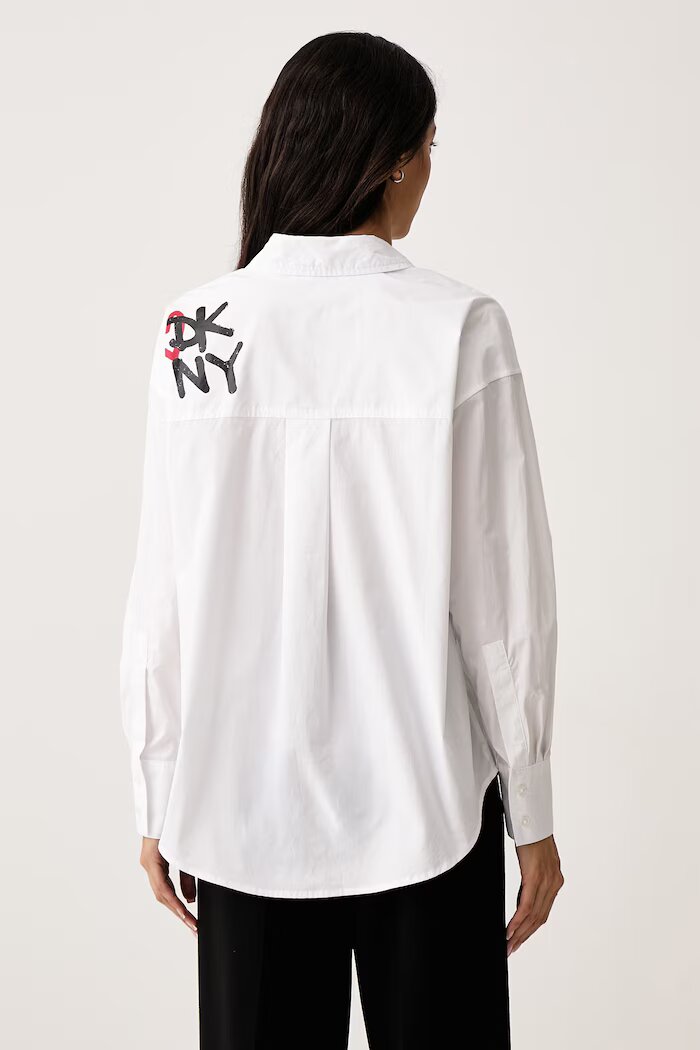 DKNY риза дамска от памук бяла DJ6W2325
