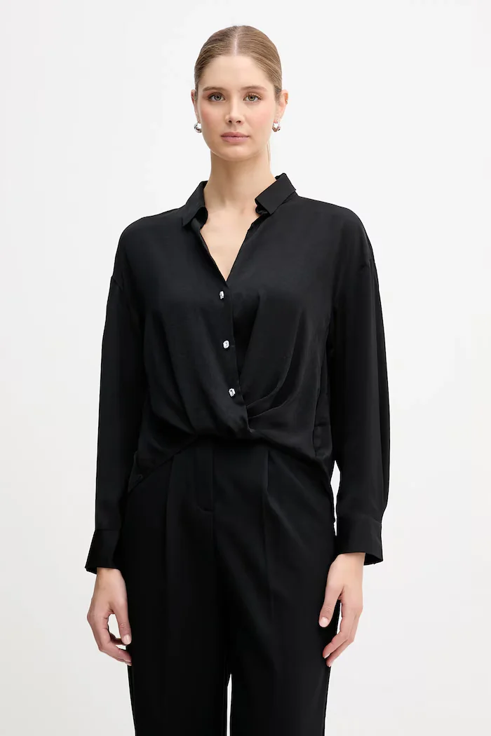 DKNY Риза дамска в черно със свободна кройка с класическа яка DJ6W2192