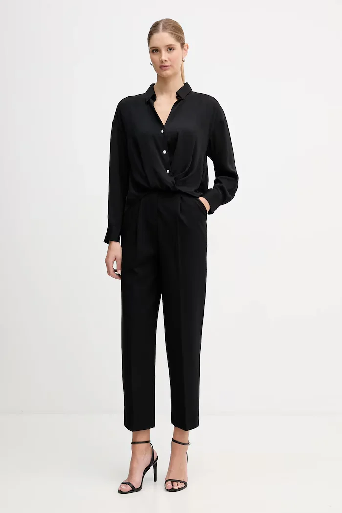 DKNY Риза дамска в черно със свободна кройка с класическа яка DJ6W2192