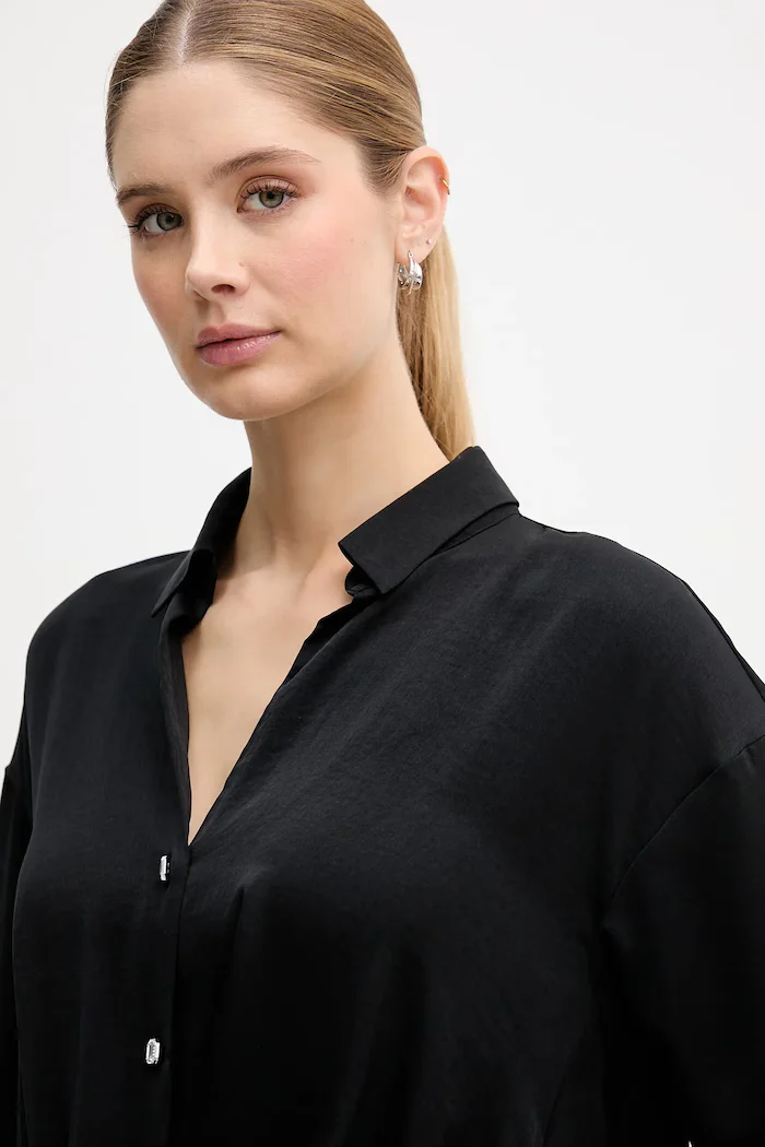 DKNY Риза дамска в черно със свободна кройка с класическа яка DJ6W2192