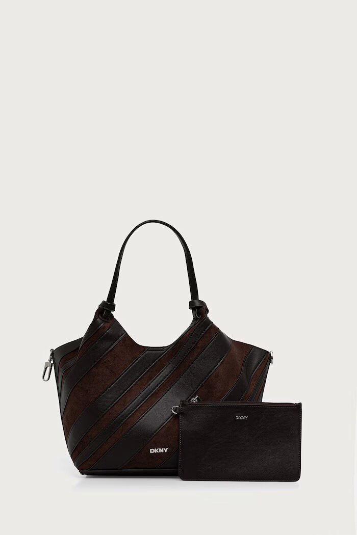 DKNY шопинг чанта дамска от имитация на велур кафява R63AME49