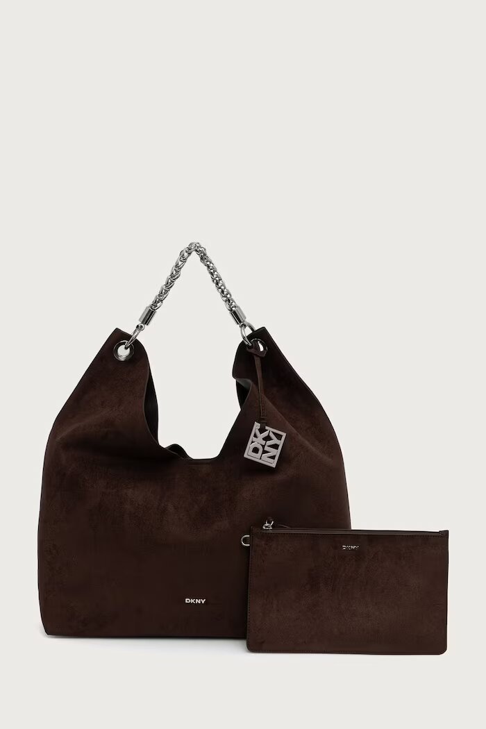 DKNY шопинг чанта дамска от имитация на велур кафява R63CMS38