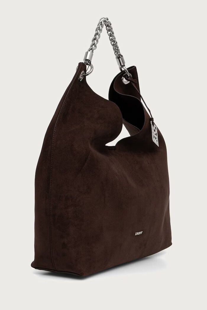 DKNY шопинг чанта дамска от имитация на велур кафява R63CMS38