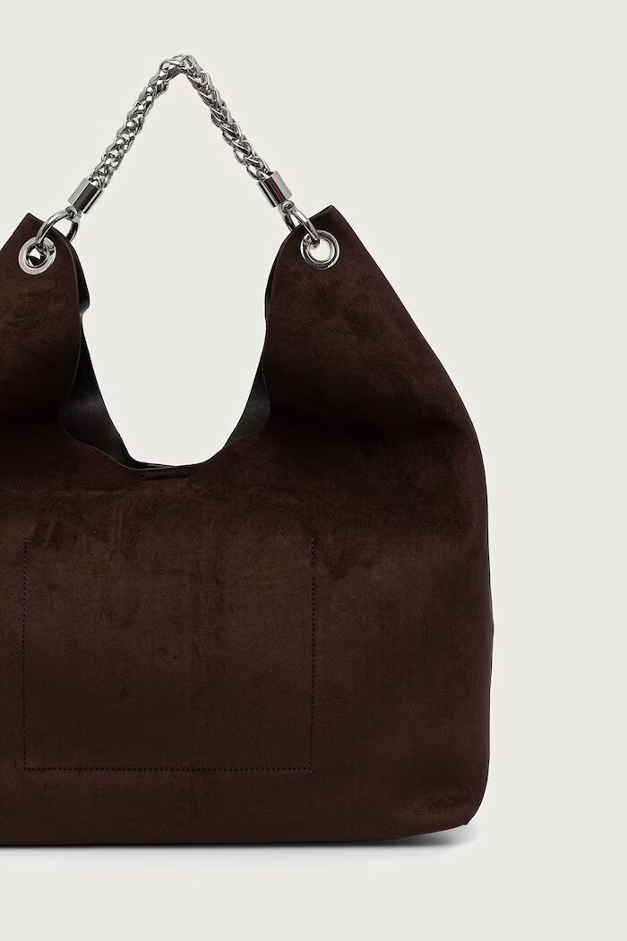 DKNY шопинг чанта дамска от имитация на велур кафява R63CMS38