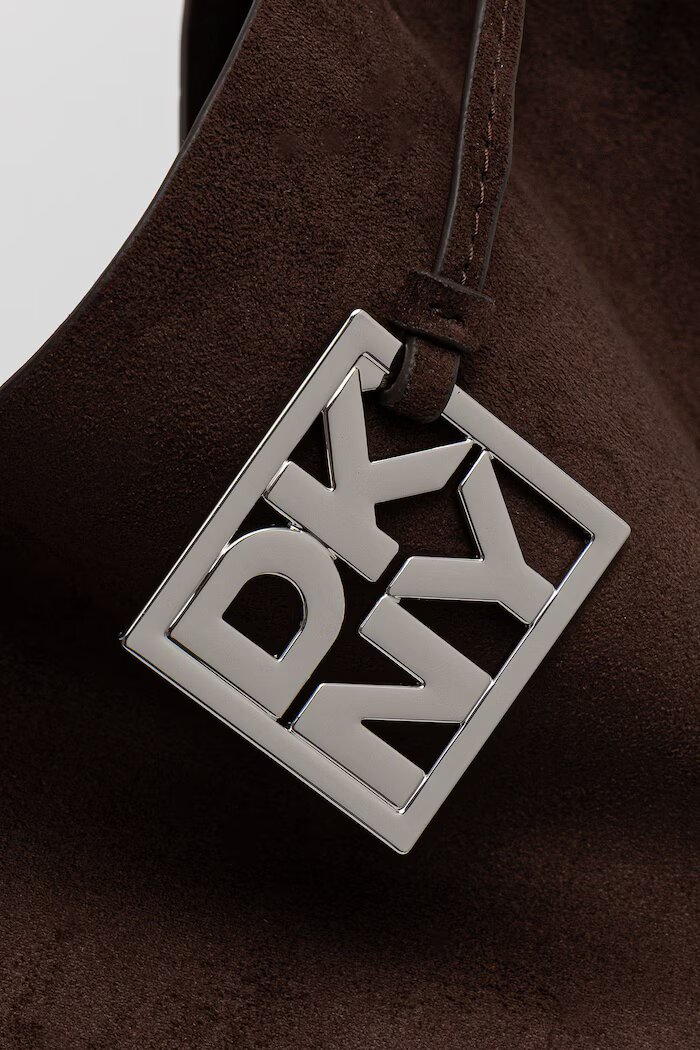 DKNY шопинг чанта дамска от имитация на велур кафява R63CMS38