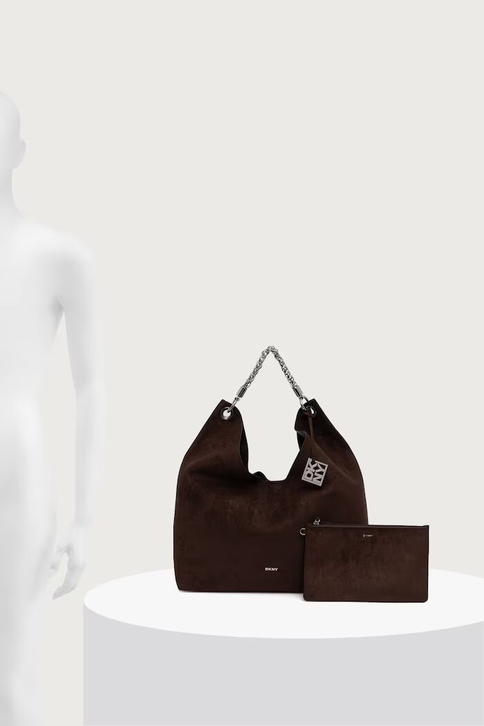 DKNY шопинг чанта дамска от имитация на велур кафява R63CMS38