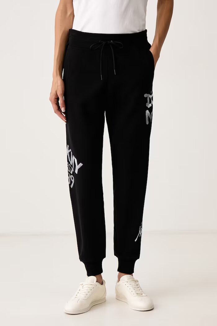 DKNY спортен панталон дамски с памук черен DP6P3959