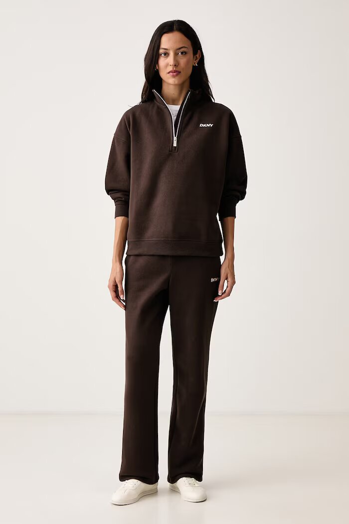 DKNY спортен панталон дамски с памук кафяв DP6P3801