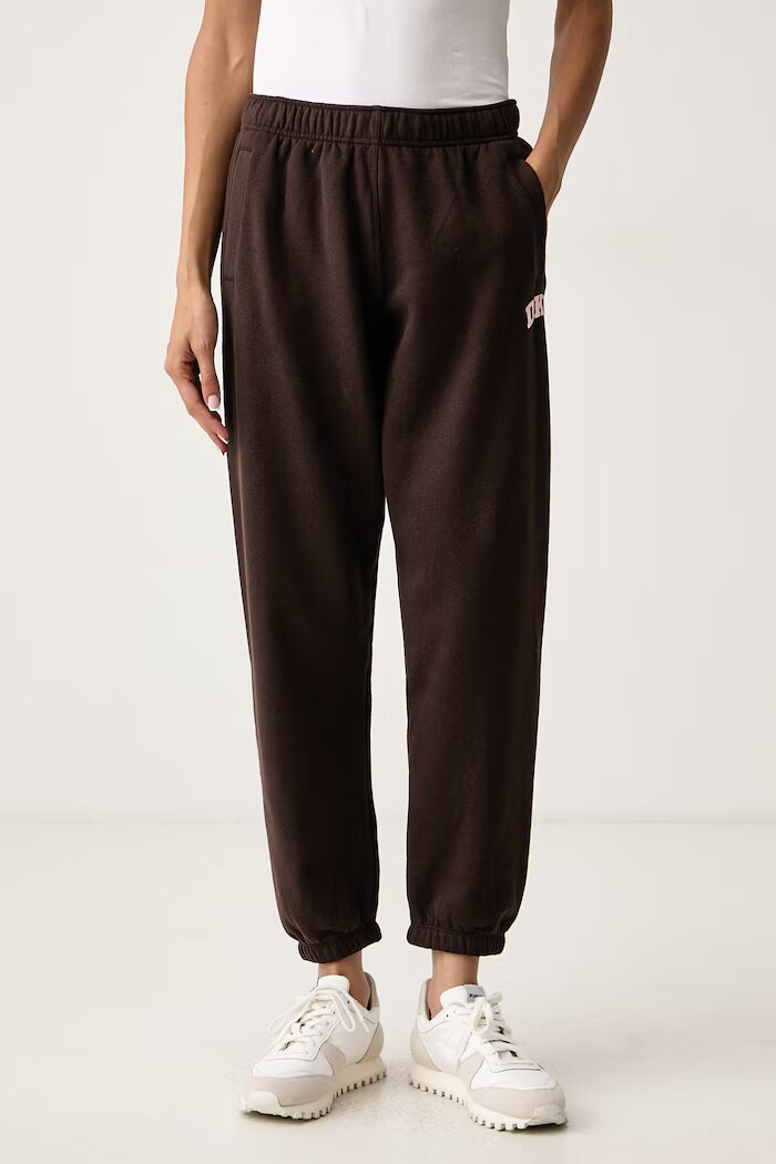DKNY спортен панталон дамски с памук кафяв с висока талия DP6P3895