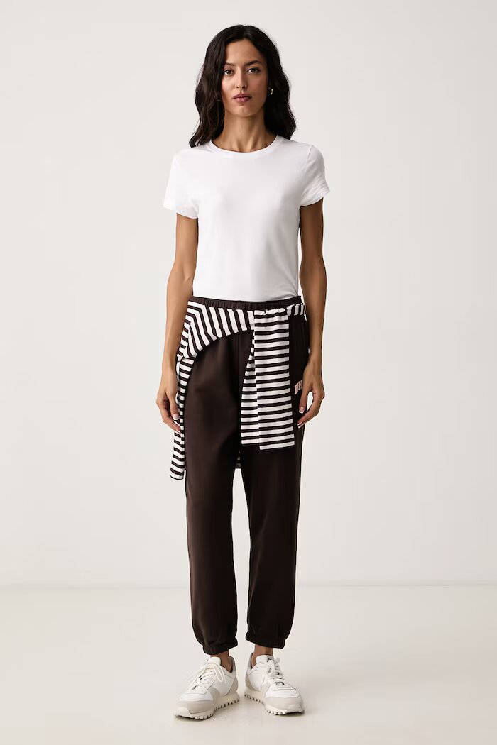 DKNY спортен панталон дамски с памук кафяв с висока талия DP6P3895