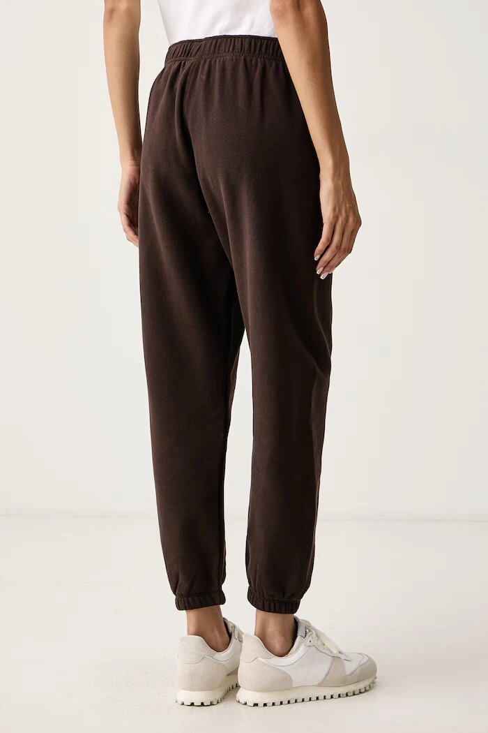 DKNY спортен панталон дамски с памук кафяв с висока талия DP6P3895