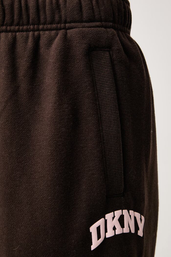 DKNY спортен панталон дамски с памук кафяв с висока талия DP6P3895
