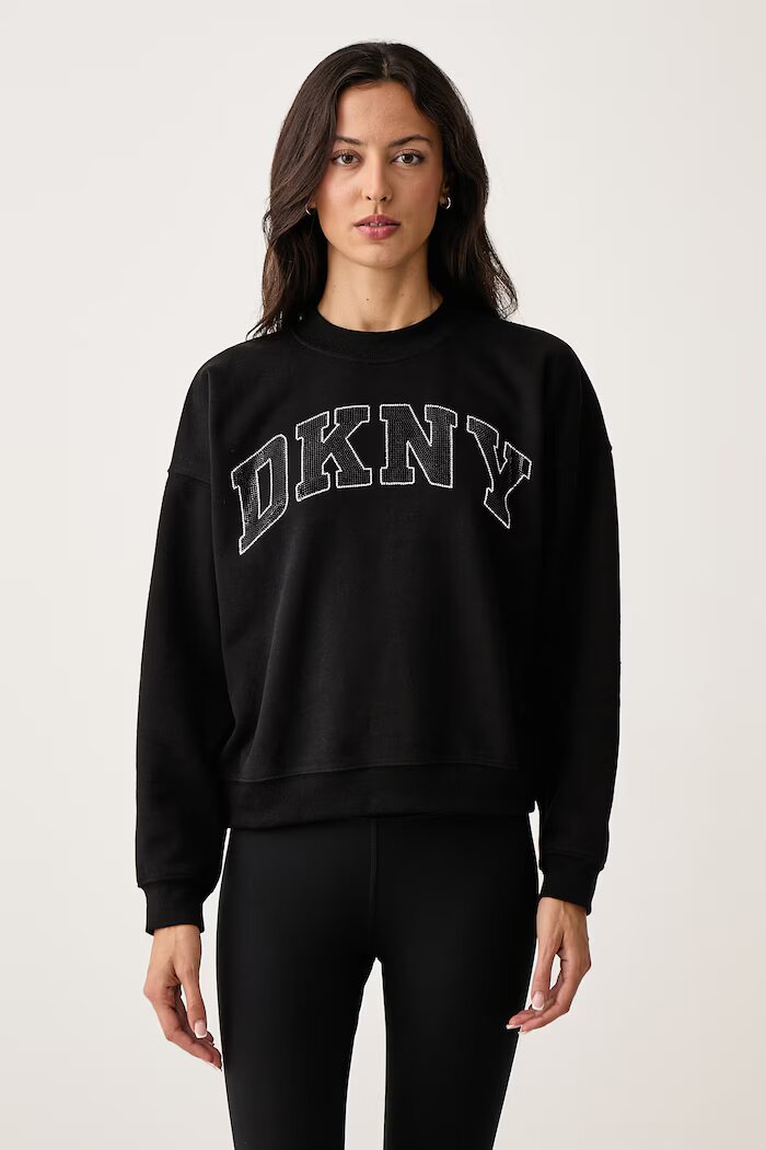 DKNY суичър дамски с памук черен DP6T1462
