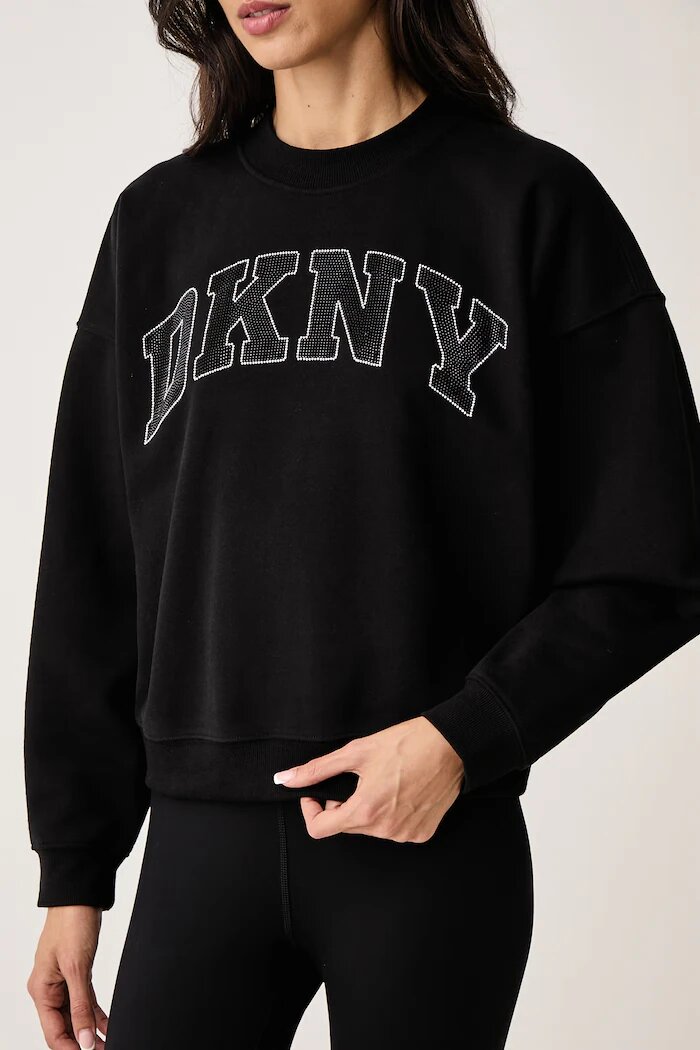 DKNY суичър дамски с памук черен DP6T1462