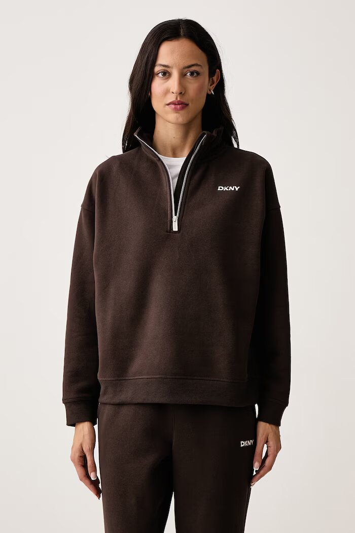 DKNY суичър дамски с памук кафяв DP6T1652