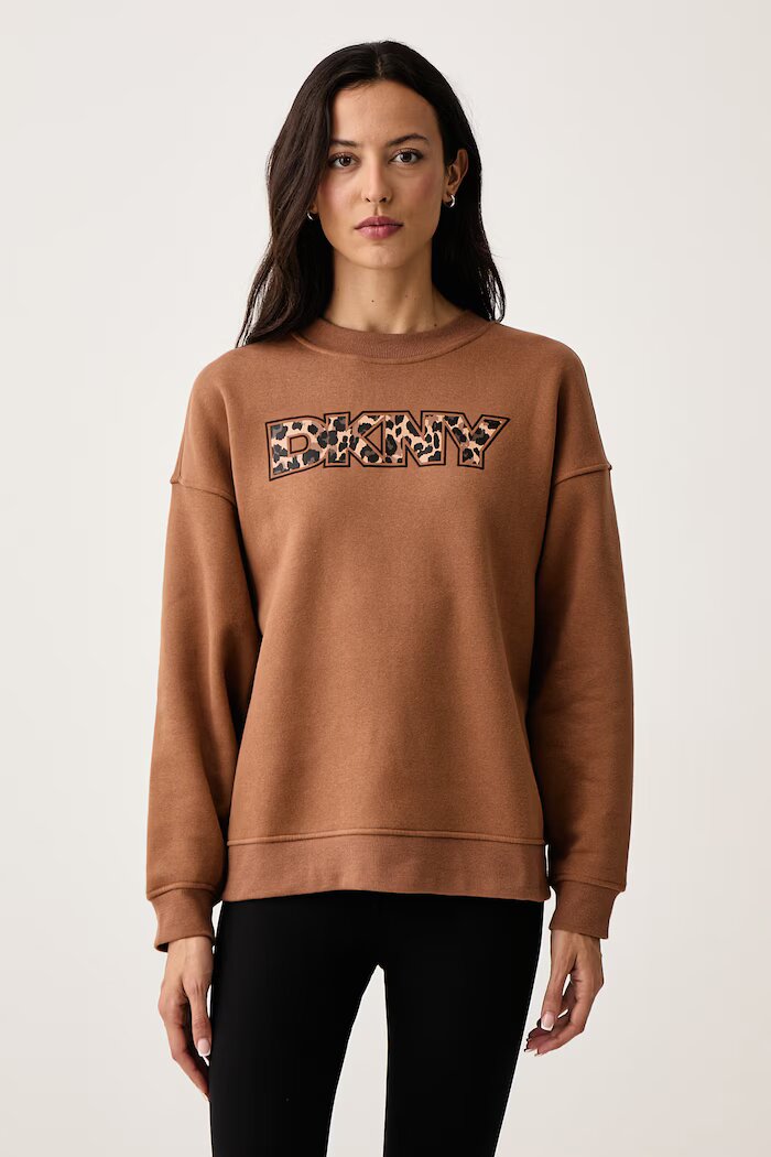 DKNY суичър дамски с памук кафяв DP6T1829