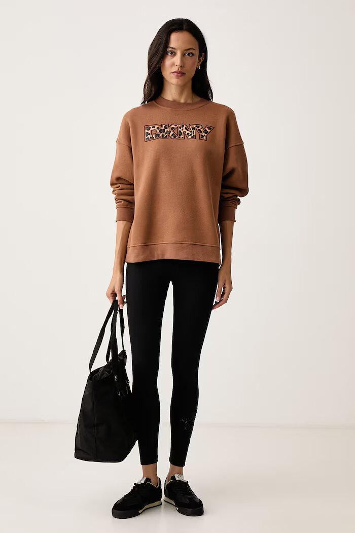DKNY суичър дамски с памук кафяв DP6T1829