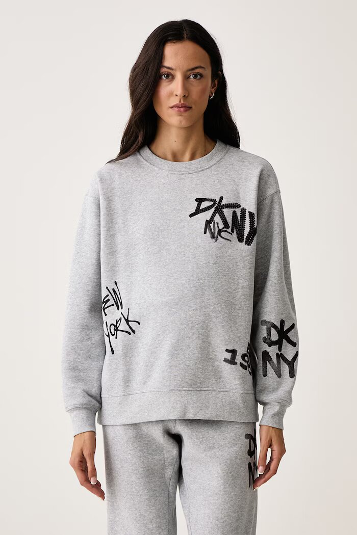 DKNY суичър дамски с памук сив DP6T1845